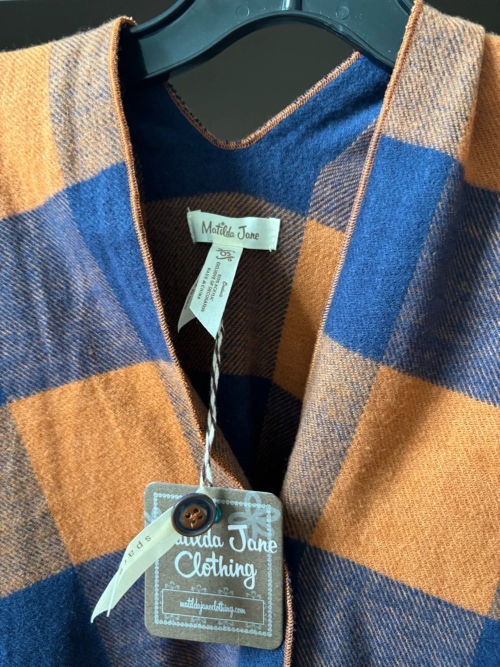 Matilda Jane women's fringe poncho Orange/Blue OS One Size NWT